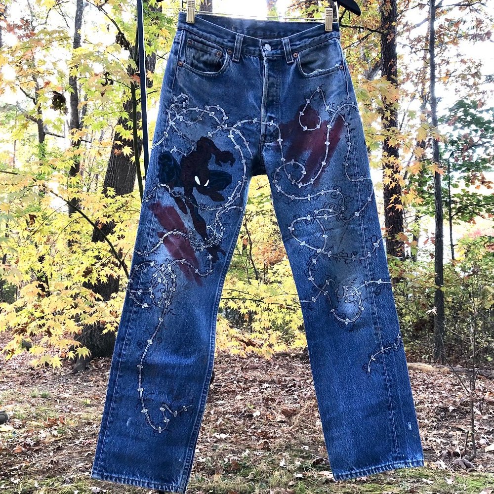 OOAK Vintage USA Levis Spiderman Hand painted